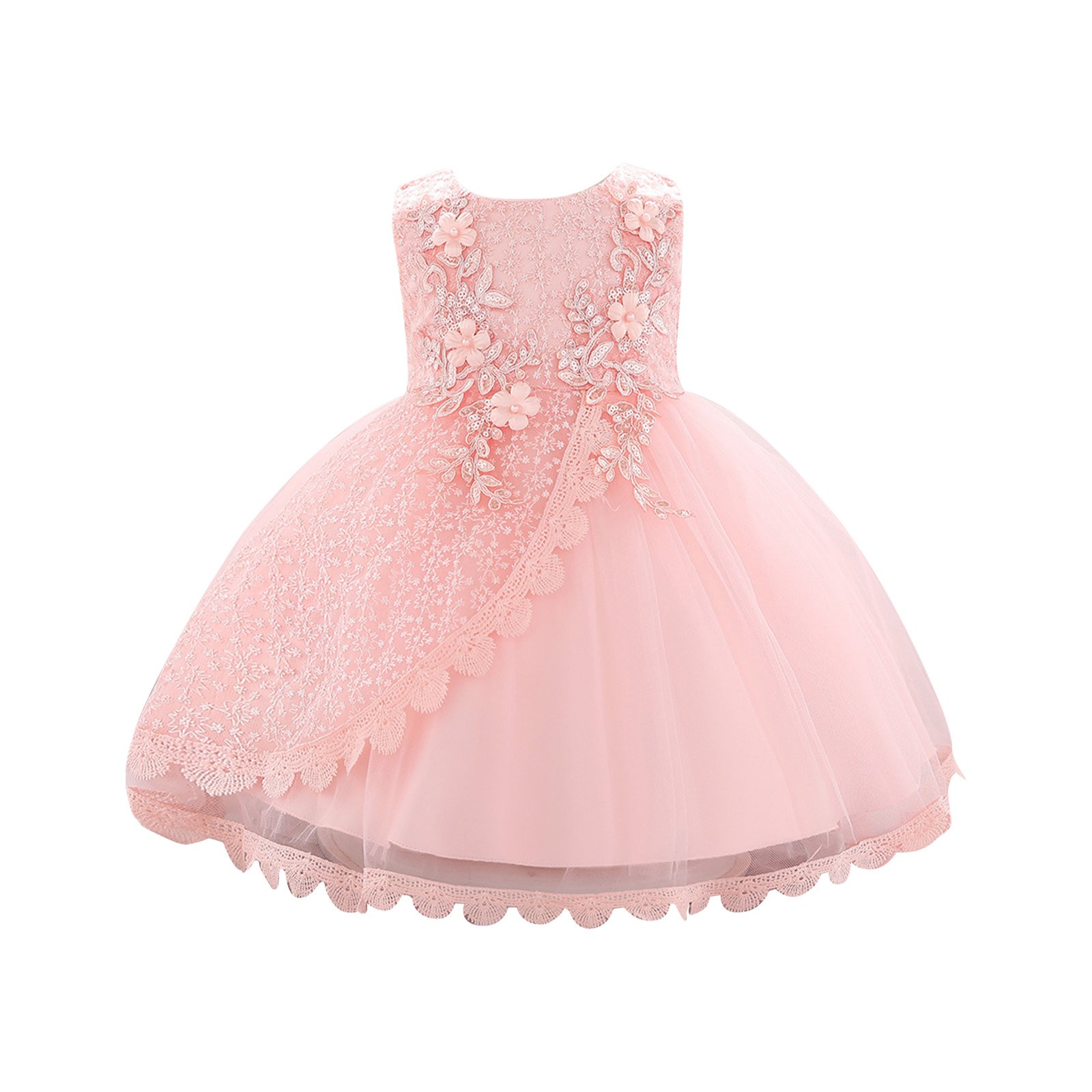 JSCDRPDWL Baby Girl Clothes Toddler Girl Sleeveless Tulle Flower Dress Princess Dress for 6-24 Months Flower Girl Dresses for Wedding Pink 9-12 Months